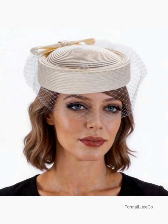 1920s Vintage Fascinator Pillbox Beret Cocktail Wedding Hat with Veil main image 2